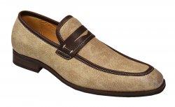 AC Casuals Beige With Brown Piping / Contrast Trim Faux Leather Penny Loafer Shoes 6453