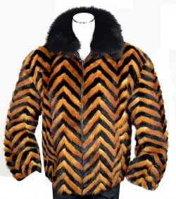 Winter Fur Black / Whiskey Chevron Mink Jacket With Black Fox Collar M39R01BWK.