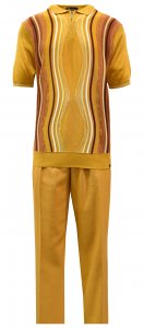 Silversilk Saffron Orange / Rust Wavy Design Half-Zip Short Sleeve Knitted Outfit 9316