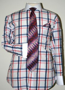 Daniel Ellissa White / Red / Blue Windowpanes Shirt / Tie / Hanky Set With Free Cufflinks DS3771P2