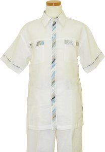 Steve Harvey White/Sky Blue 2 Pc 100% Linen Outfit # 2822/622P
