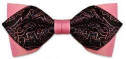 Classico Italiano Pink / Black Paisley Double Layered Design 100% Silk Bow Tie / Hanky Set BT081