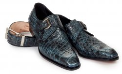 Mauri "Pompeii" 4118 Bicolore Blue - Black Genuine All-Over Body Alligator Hand Painted Dress Shoes