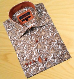 Axxess Cream With Brown / Taupe Paisley 100% Cotton Dress Shirt 04-16