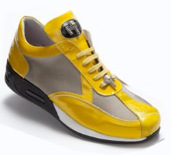 Mauri "Piazza" M704 Yellow Genuine Crocodile / Ktech Fabric Patent Leather Sneakers.
