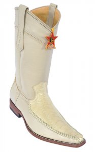 Los Altos Winterwhite Genuine Ostrich Leg With Deer Square Toe Cowboy Boots 770504