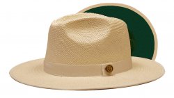 Bruno Capelo Natural Cream / Dark Green Bottom Flat Brim Straw Fedora Hat KI-506
