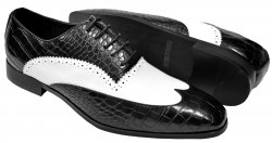Antonio Cerrelli Black / White Alligator Print Vegan Leather Wingtip Oxford Shoes 6839