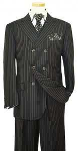 Extrema Black With White Dual Pinstripes Double Breasted Super 120's Wool Vested Suit HN20067