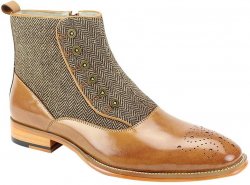Giovanni "Edison" Light Cognac / Brown Spat-Style Leather / Fabric Boots With Buttons