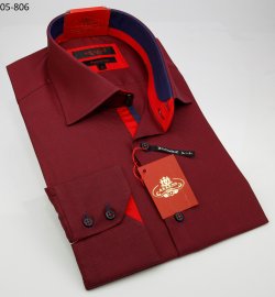 Axxess Burgundy Cotton Modern Fit Dress Shirt 05-806