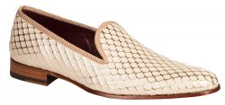 Mezlan "Hilbert" 6694 Bone Genuine Decorative Embossed Frosted Calfskin with Fabric Trim Loafer Shoes.