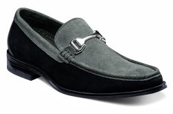 Stacy Adams "Flynn" Black / Medium Grey Genuine Leather Suede Moc Toe Loafer Shoes With Silver Bracelet 24914-975