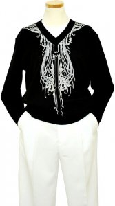 Prestige Black With White Unique Embroidery Design V-Neck Knitted Sweater KTN-927
