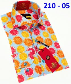 Axxess Multicolored Cotton Orange Fruit Design Modern Fit Dress Shirt With Button Cuff 210-05.