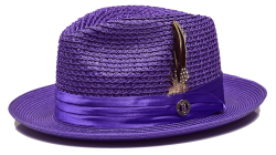 Bruno Capelo Purple Braided Straw Fedora Hat JU-914.