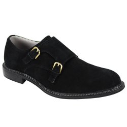 Giovanni "Kasey" Black Calfskin Suede Double Monk Strap Dress Casual Shoes.