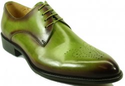 Carrucci Olive Genuine Patent Leather Perforated Lace-up Oxford Shoes KS479-04.