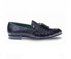 Mezlan "Conte" Black Genuine Ostrich Quill With Tassels Slip-on Shoes 4394-S.