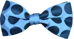 Classico Italiano Sky Blue Navy Polka Dot 100% Silk Bow Tie / Hanky Set BT024
