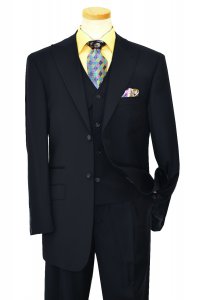 Luciano Carreli "Couture" Navy Blue With Navy Blue Handpick Stitching Super 150's Wool Vested Wide Leg Suit 6291-003