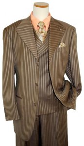 Mantoni Caramel with Shadow Stripes Super 140's Virgin Wool Vested Suit