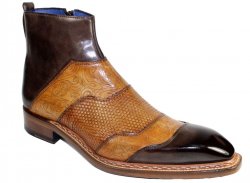 Emilio Franco "Lucio" Brown Combination Genuine Calfskin Ankle Boots.