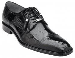 Belvedere "Batta" Black All-Over Genuine Ostrich Lace-Up Shoes 14006.