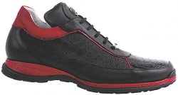 Mauri "Mania" 8691 Black / Red Genuine Ostrich Leg / Nappa Leather / Mauri Fabric Sneakers