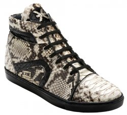 David X "Motta" Natural / Black All-Over Genuine Python Snake Skin High Top Sneakers