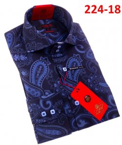 Axxess Indigo Paisley Cotton Modern Fit Dress Shirt With Button Cuff 224-18.