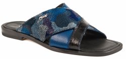 Mauri "1583/4" Black / Bluette Genuine Karung / Kidskin Slide-In Open Toe Sandals.
