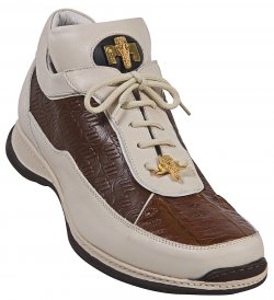 Mauri "Mania" 8691 Cream / Camel Genuine Baby Crocodile / Nappa Leather With Mauri Engraving Sneakers