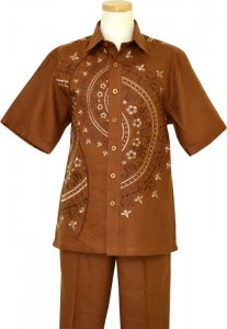 Prestige Brown With Chocolate / Cream Paisley Embroidery Pure Linen 2 PC Outfit CPT-307