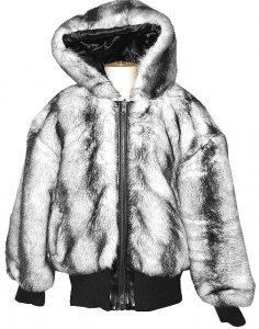 Lil Phat By Hind Boy's White/Black Faux Fox Reversible Fur/Satin Jacket With Hood