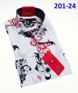 Axxess White / Black / Red Cotton Modern Fit Dress Shirt With Button Cuff 201-24.