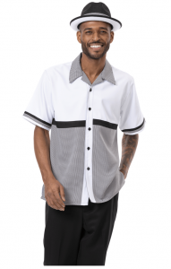 Montique White / Black Houndstooth Trimmed Short Sleeve Outfit 2212