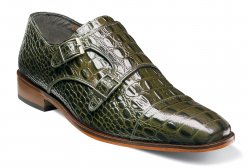 Stacy Adams "Golato" Olive Green Leather Hornback Crocodile Print Double Monk Straps Shoes 25117-303
