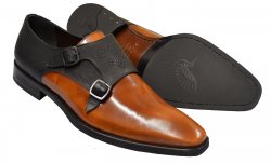 Lorens "Carlos" Cognac / Black Genuine Calfskin / Rubber Double Monk Strap Shoes