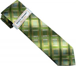 Stacy Adams Collection SA001 Apple Green / Lime Green Diamond Design 100% Woven Silk Necktie/Hanky Set