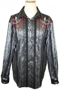 Pronti Black/Grey/Red Embroidered Striped Cotton Blend Shirt S5735