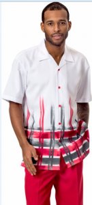 Montique White / Red / Black Artistic Design Woven Short Sleeve Outfit 1731