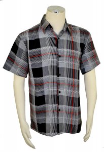 Pronti Black / White / Red Plaid Casual Short Sleeve Shirt S63711