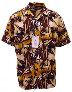 Stacy Adams Brown Multi / Beige / Black Abstract Design Linen Short Sleeve Shirt 2582