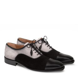 Mezlan "DRAYTON" Black / Grey Genuine Calfskin / Suede Oxford Shoes 9726.