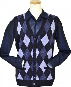 Pronti Navy / Sky Blue / Sapphire Diamond Design V-Neck Cardigan Sweater Vest K1679