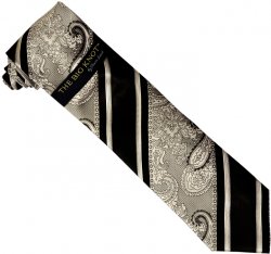 Steven Land Collection "Big Knot" SL179 Black Silver Grey Paisley Design 100% Woven Silk Necktie/Hanky Set