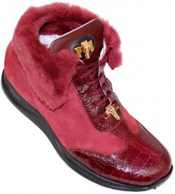 Mauri 8777 Ruby Red Genuine Baby Crocodile / Ostrich Boots With Fur Lining