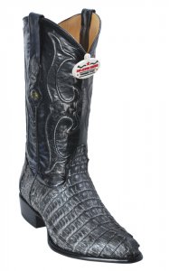 Los Altos Black Silver All-Over Genuine Crocodile Tail J-Toe Cowboy Boots 990191