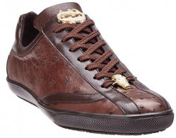 Belvedere "Volta" Brown Genuine Ostrich And Soft Calf Casual Sneakers With Alligator Head 33016